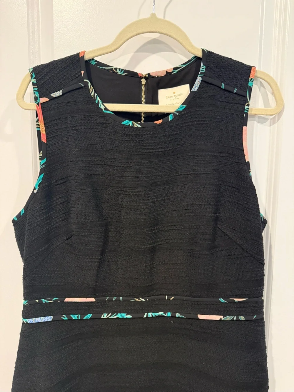 NWT Kate Spade Black Sleeveless A-Line Dress with Subtle Floral Trim